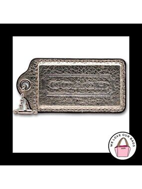 3.5" XL COACH JULIA Silver Gold Metallic Leather Fob Bag Charm Keychain Hang Tag